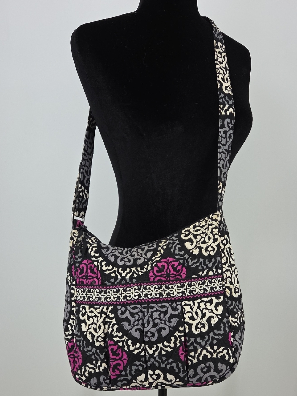 Vera Bradley Black Gray Cream & Magenta Quilted Crossbody Bag